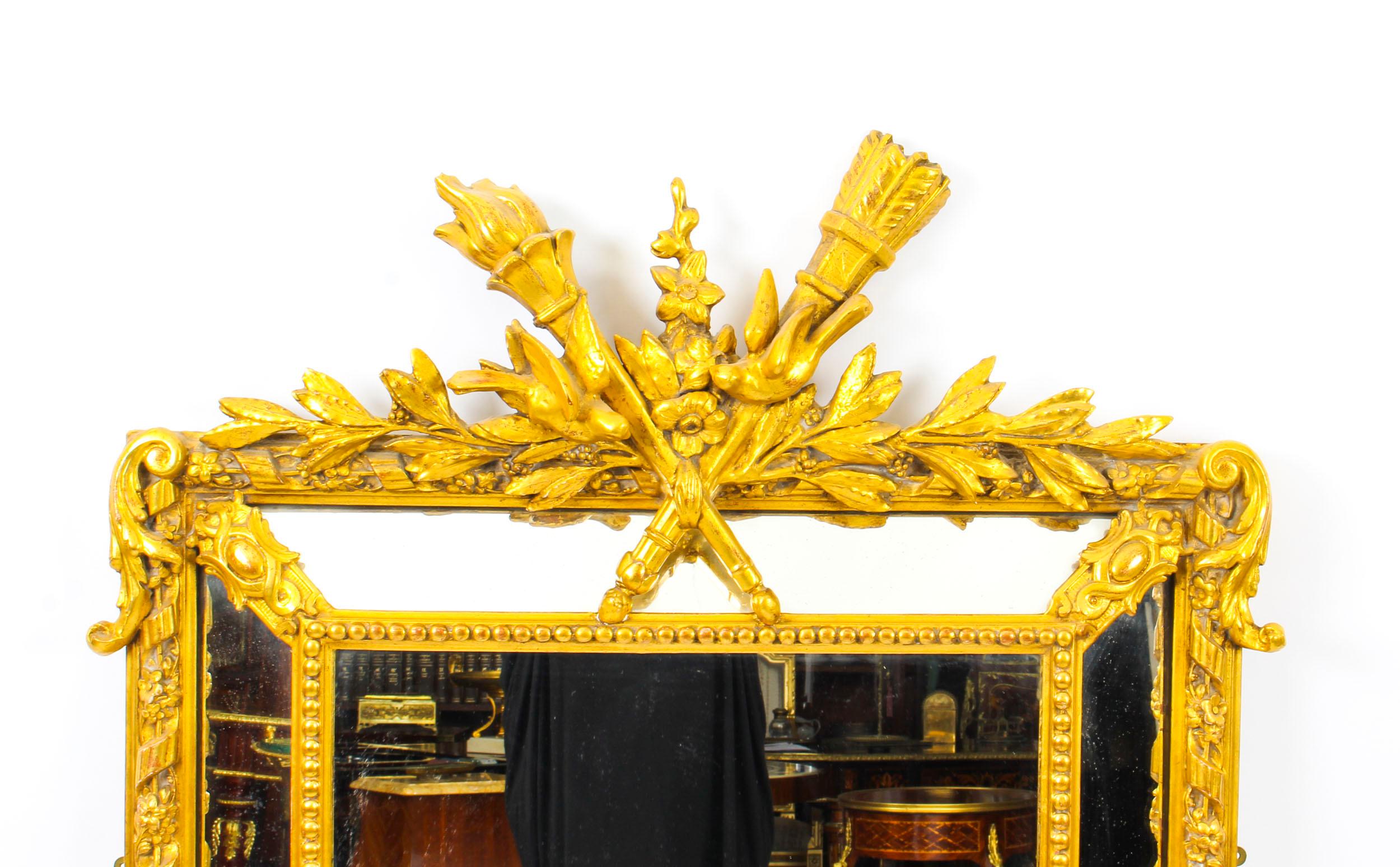 Louis XVI Antique Giltwood Louis Revival Overmantel Cushion Mirror, 19th Century