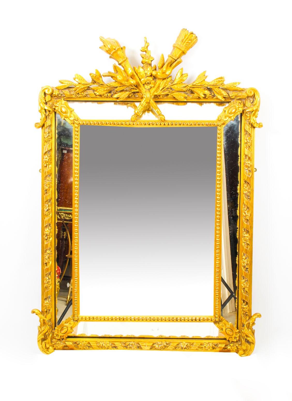 Late 19th Century Antique Giltwood Louis Revival Overmantel Cushion Mirror, 19th Century