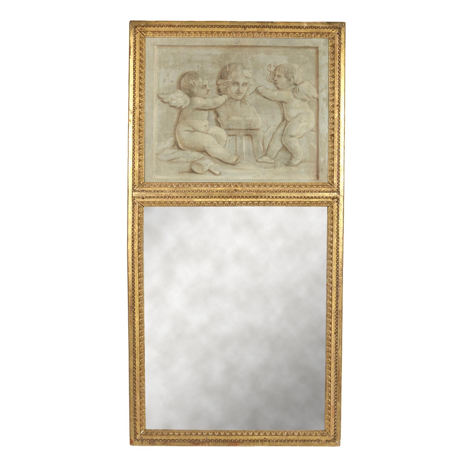 Antique Giltwood Louis XVI Style Trumeau Mirror In Good Condition In Locust Valley, NY