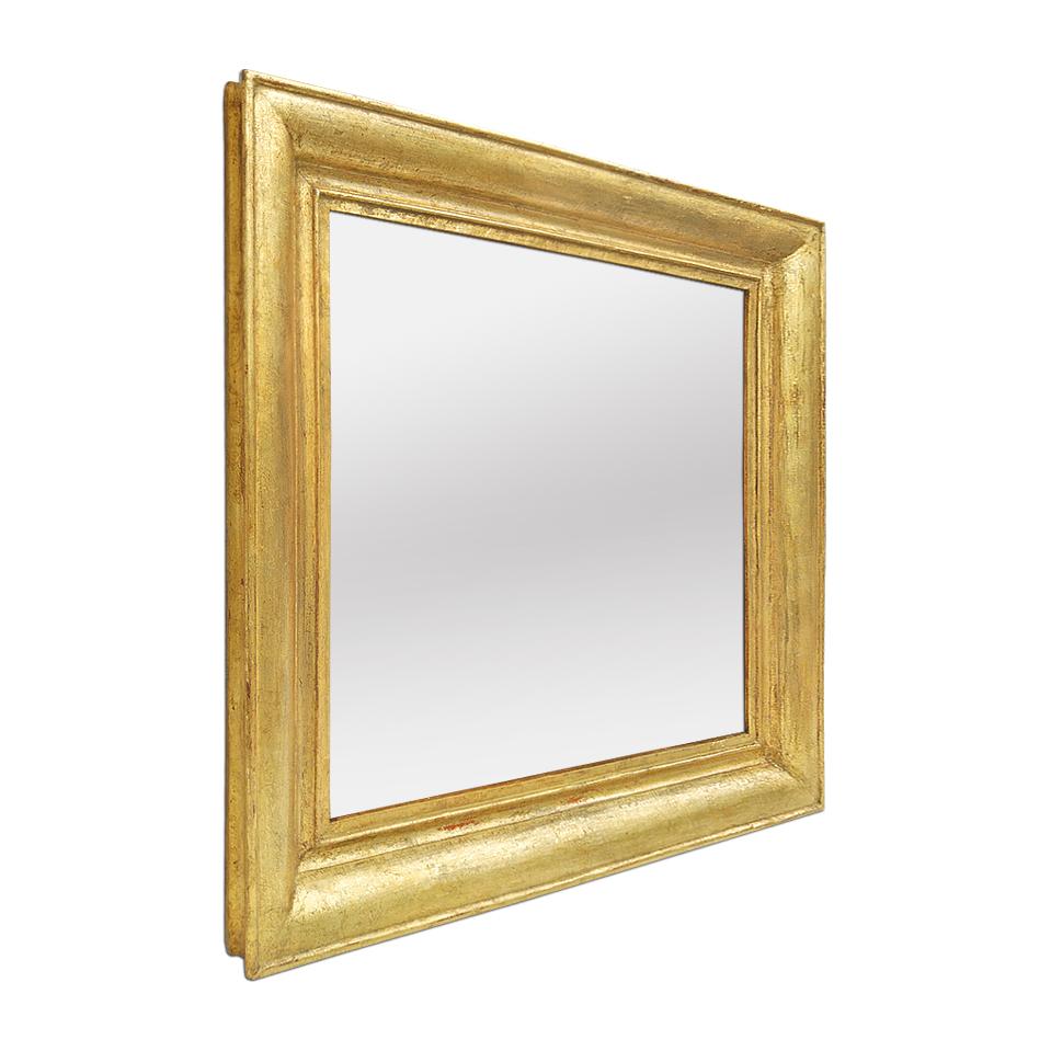 Antique giltwood wall mirror Louis Philippe French style, circa 1870. Re-gilding to the leaf patinated (Antique frame measures: Width 8.5cm / 3.14 in.). Modern glass mirror. Antique wood back.
