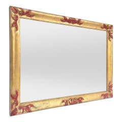 Antique Giltwood Mirror Orned by Red Colored Carved Wood, circa 1930
