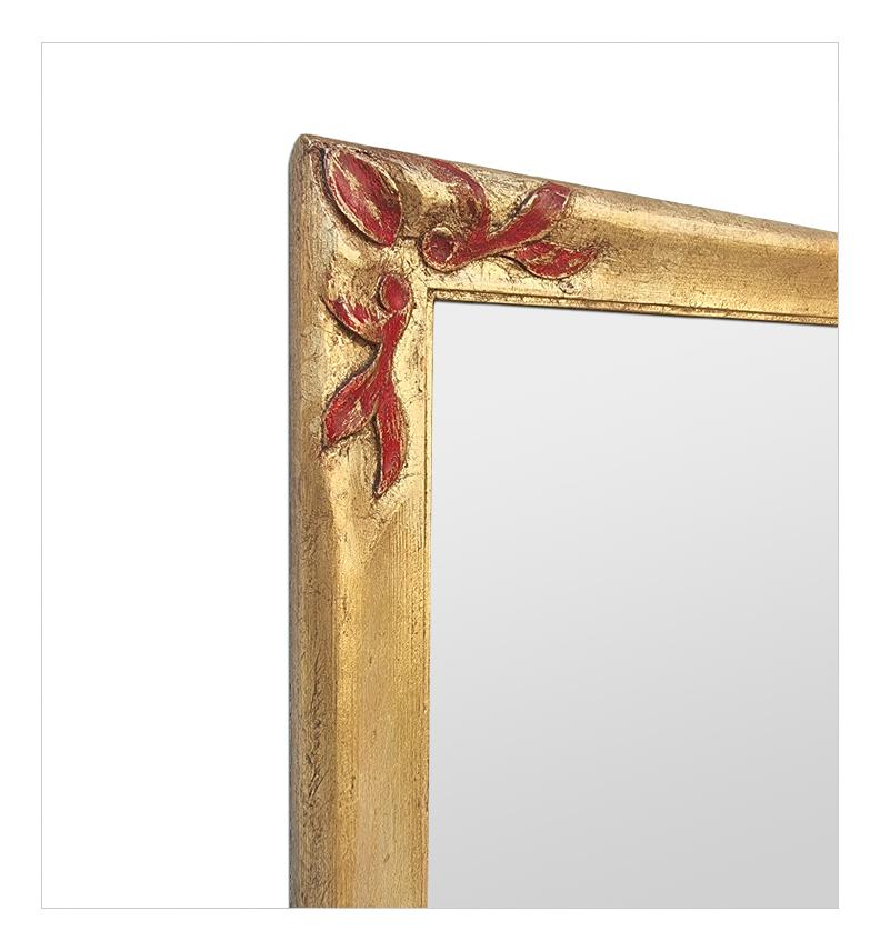 Antique Giltwood Mirror Orned by Red Colored Carved Wood, circa 1930 For Sale 2