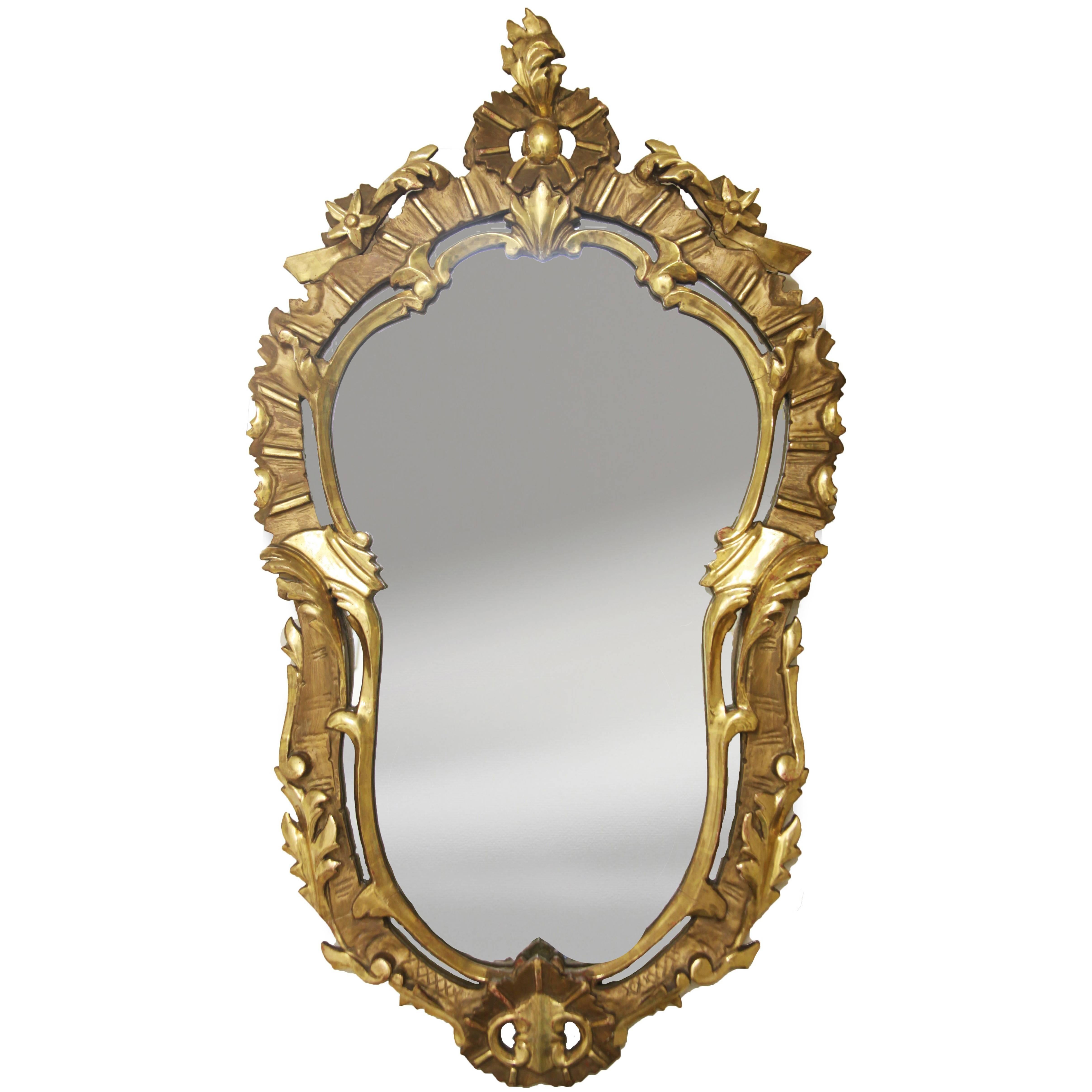 Antique Giltwood Mirror with Floral Design For Sale