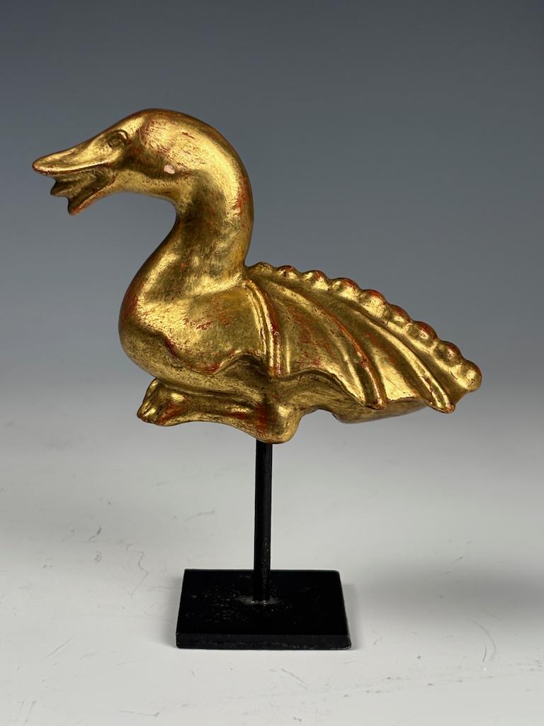 Antique Giltwood Mythical Duck Sculpture – Decorative Folk Art Figurine For Sale 6