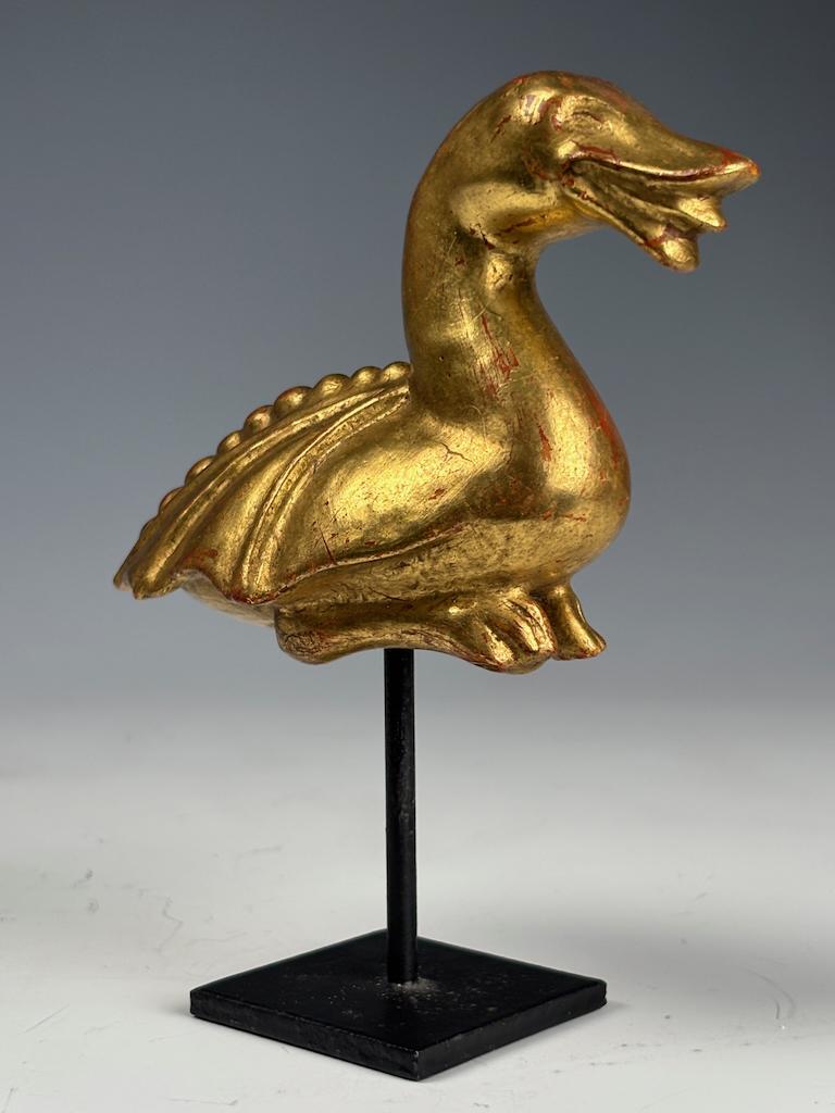 Antique Giltwood Mythical Duck Sculpture – Decorative Folk Art Figurine For Sale 7