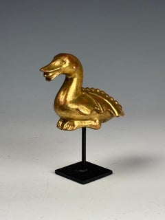 Antique Giltwood Mythical Duck Sculpture – Decorative Folk Art Figurine