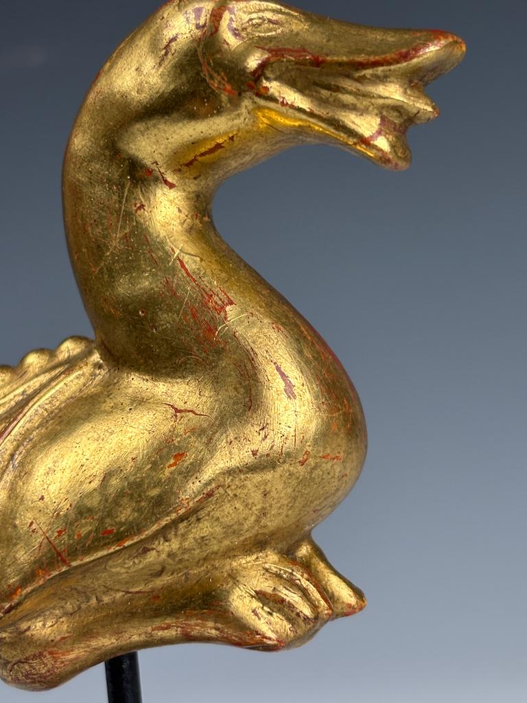 Antique Giltwood Mythical Duck Sculpture – Decorative Folk Art Figurine For Sale 3