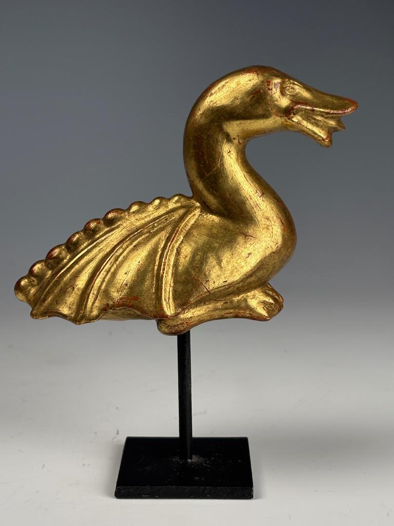 Antique Giltwood Mythical Duck Sculpture – Decorative Folk Art Figurine For Sale 4