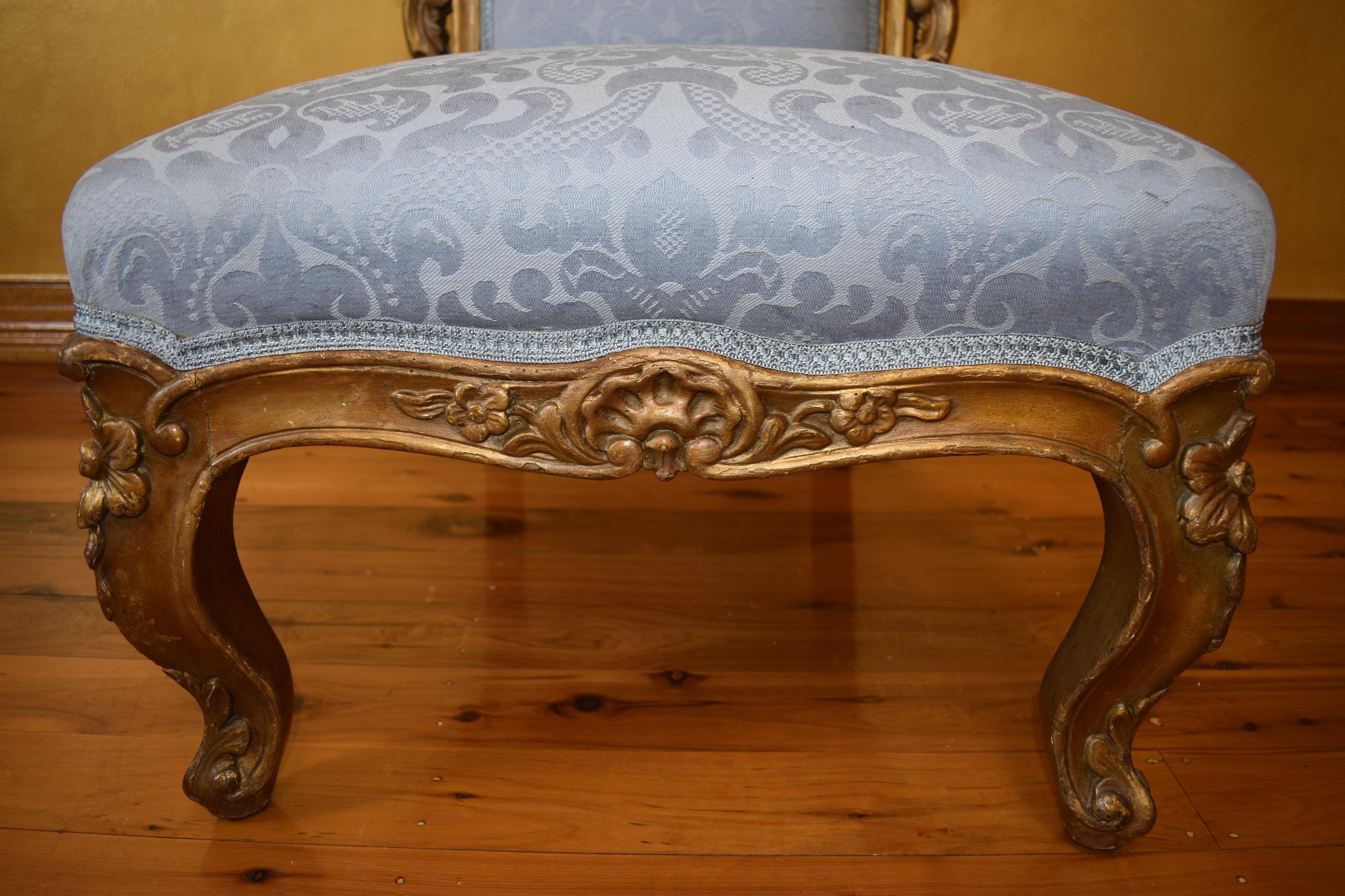 Damask Antique Giltwood Prie Dieu Chair For Sale