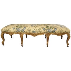 Ancienne banquette en bois doré de style Régence de France, 19ème siècle
