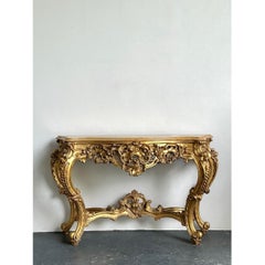 Antique Giltwood Rococo Style Console Marble Top Table
