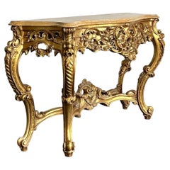 Antique Giltwood Rococo Style Console Marble Top Table