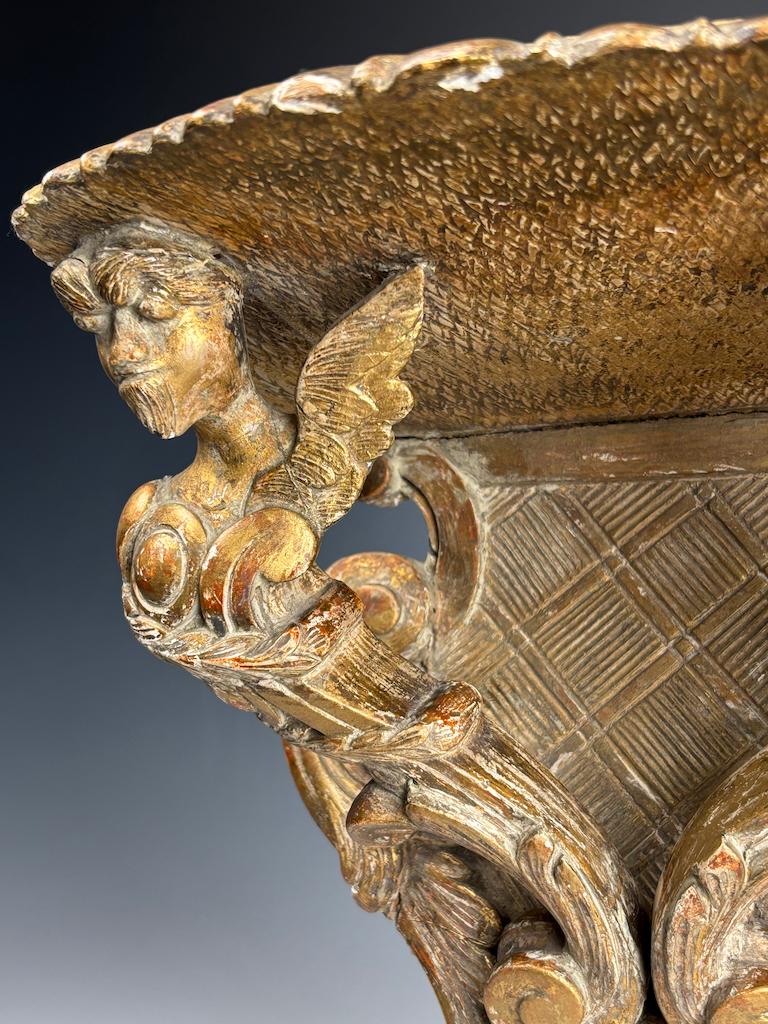 Legno dorato Antico supporto da parete in legno dorato con grifoni - Rinascimento in vendita