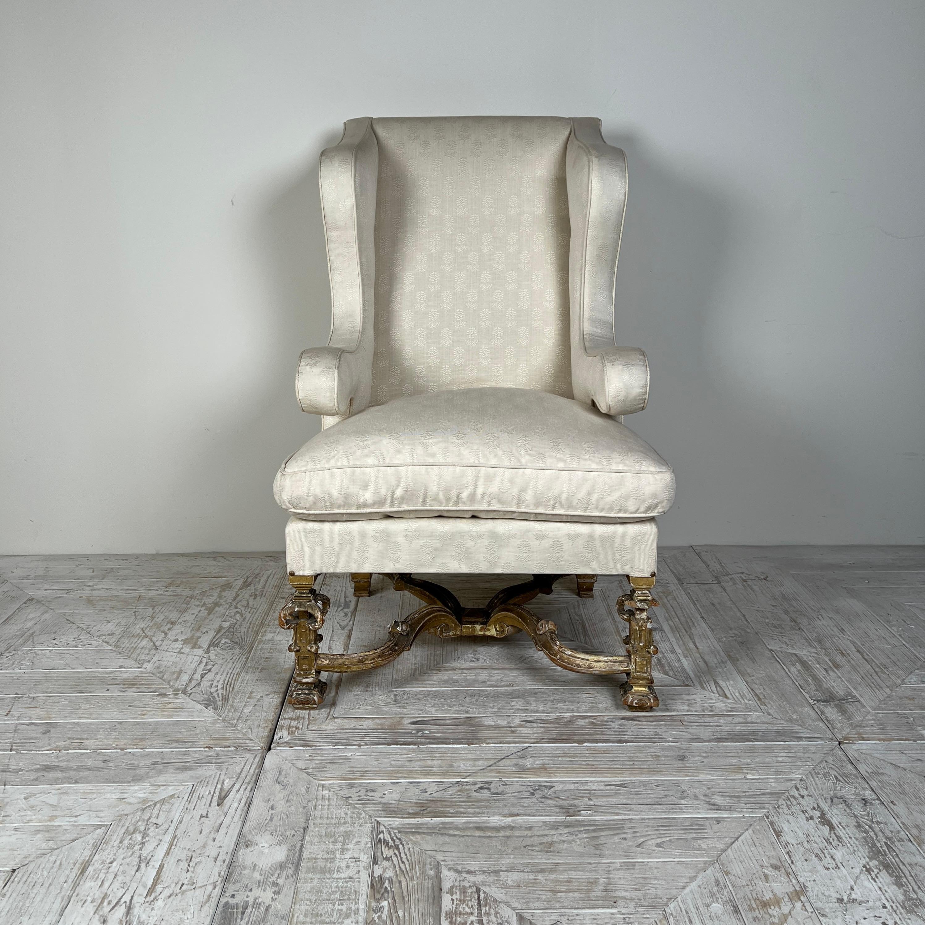 Tissu Antique Giltwood Wingback Armchair In The Late 17Th Style en vente