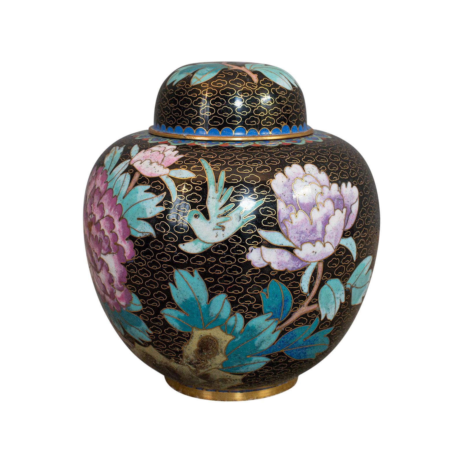 Antique Ginger Jar, Oriental, Cloisonné, Decorative, Spice Urn, Victorian, 1900