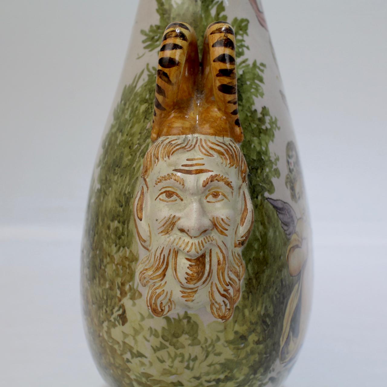 Antique Ginori Istoriato Style Italian Maiolica Pottery Pilgrim Flask & Stopper For Sale 6