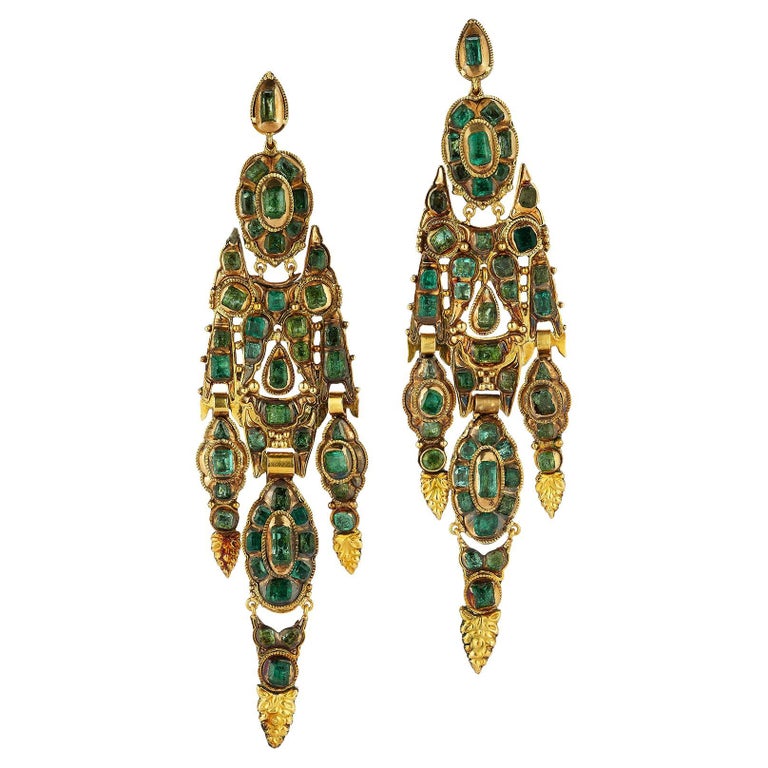 Antique Girandole Emerald Dangle Earrings For Sale at 1stDibs