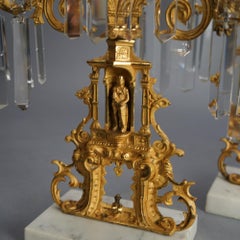 Antique Ivanhoe Girandole, Gothic Revival Gilt Bronze Figural Candelabra c1850