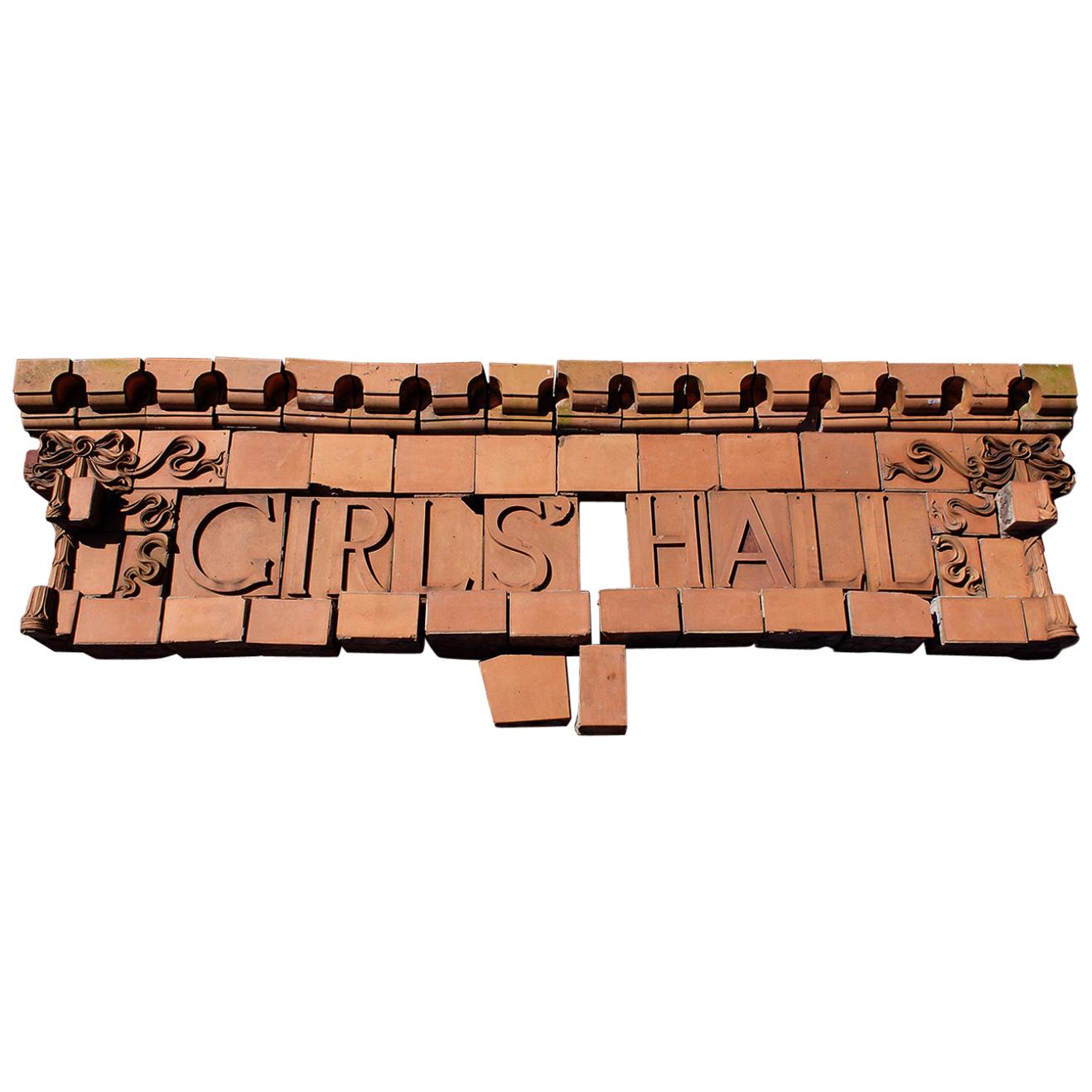 Antique Girls Hall Terracotta Building Plaque, 19th Century For Sale