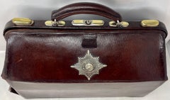 Antique Gladstone Leather "Who Shall Separate Us" Badge Military Satchel Ca 1900