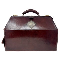 Antique Gladstone Leather "Who Shall Separate Us" Badge Military Satchel Ca 1900