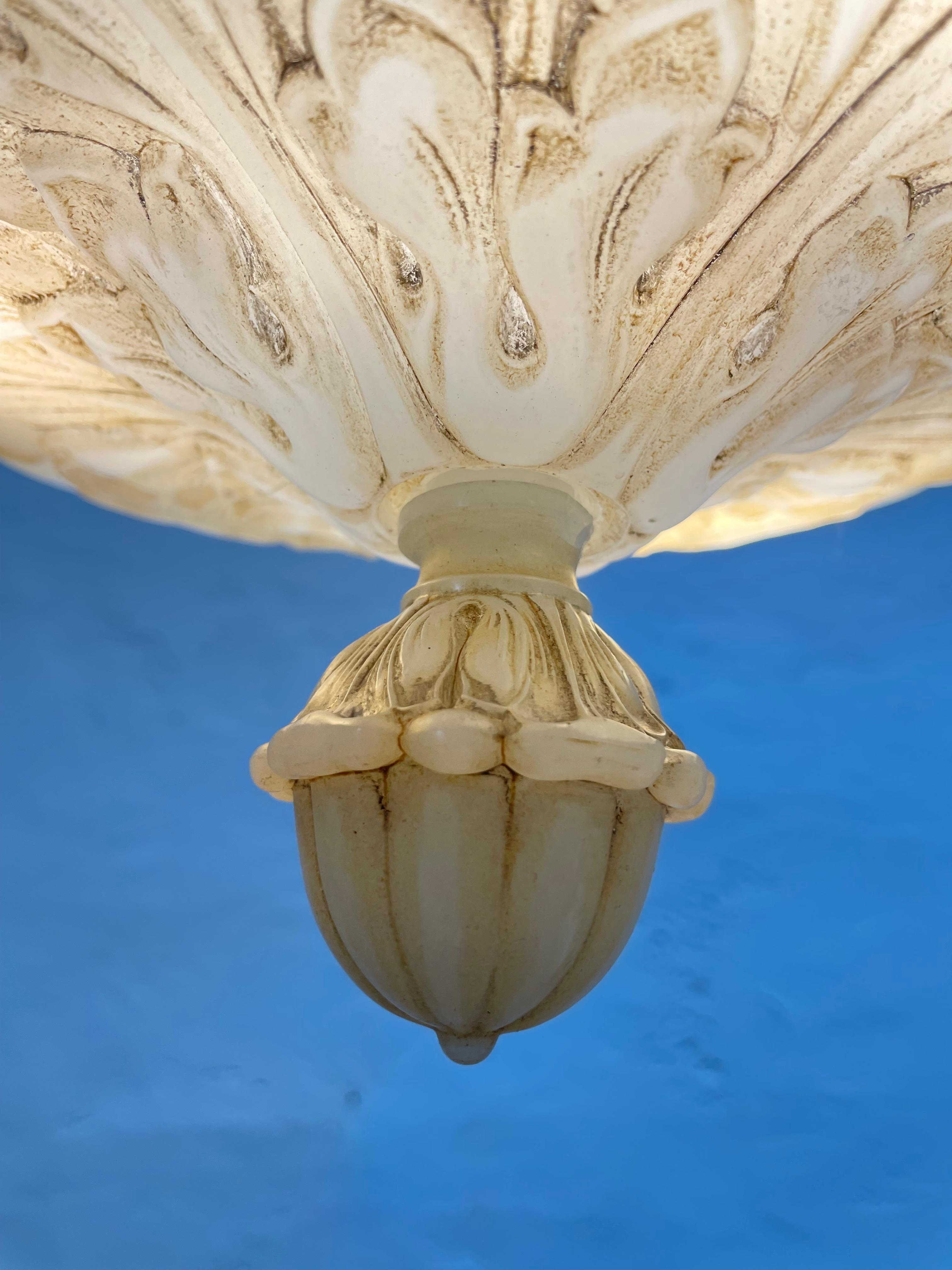 Antique Glass Alabaster Plafonnier Chandelier For Sale 2