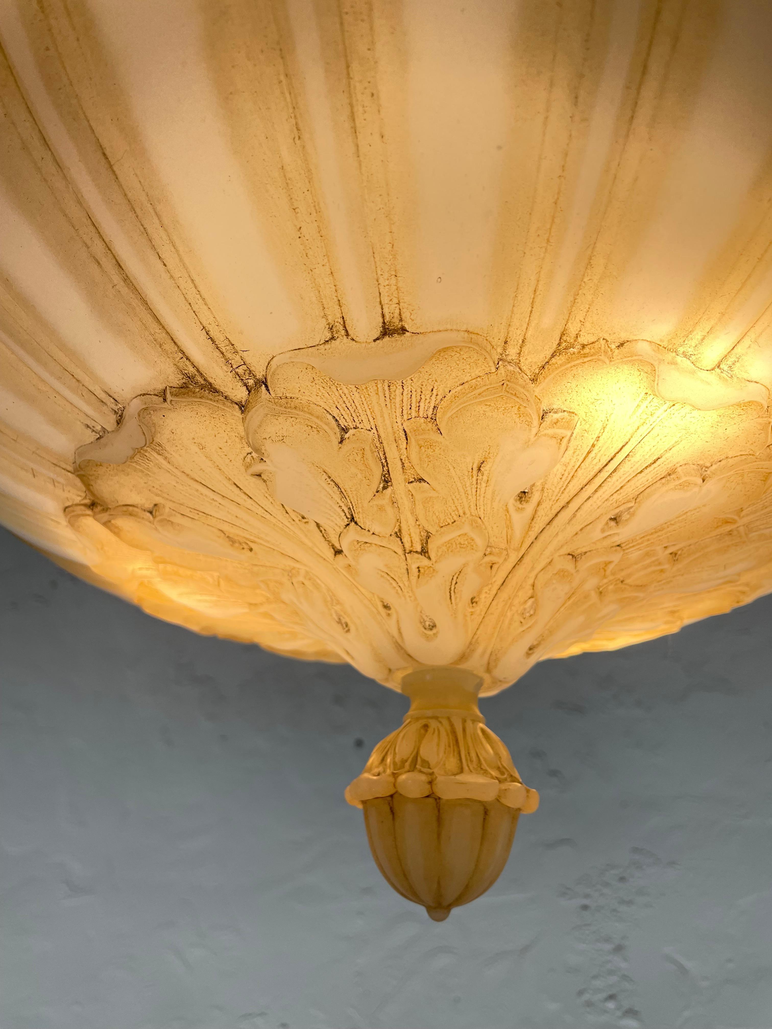 Antique Glass Alabaster Plafonnier Chandelier For Sale 3