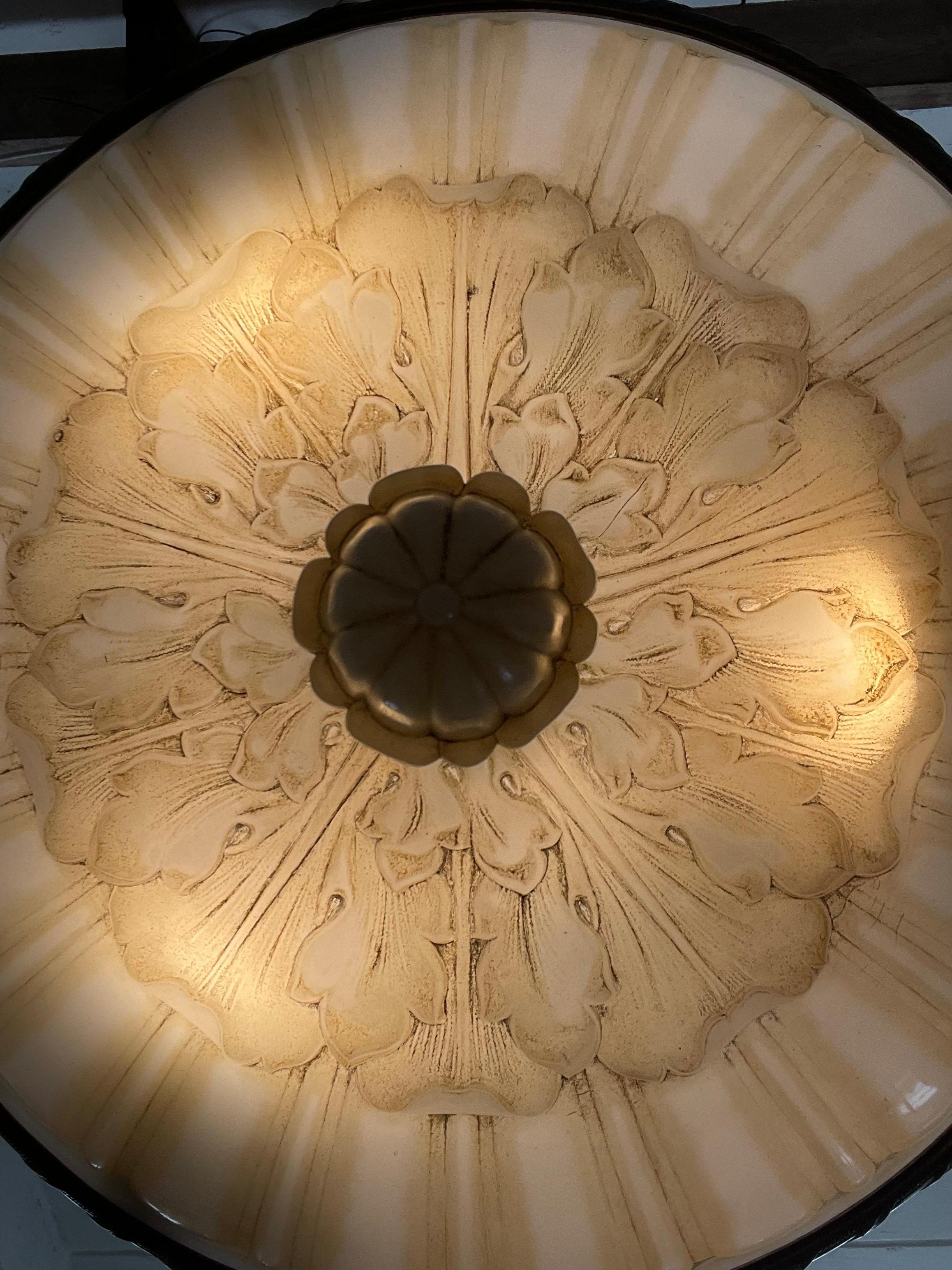 Antique Glass Alabaster Plafonnier Chandelier For Sale 4