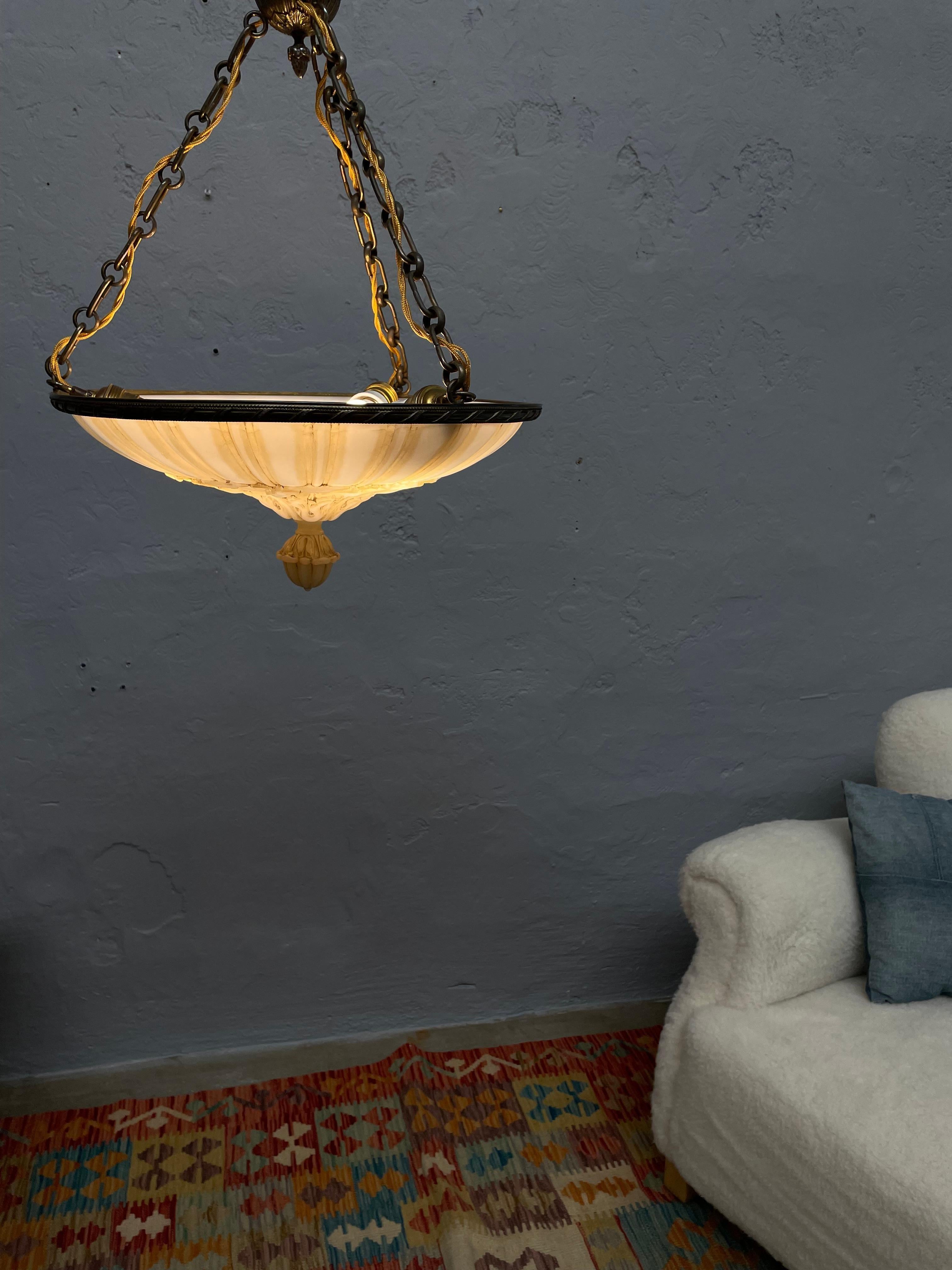 Antique Glass Alabaster Plafonnier Chandelier For Sale 5