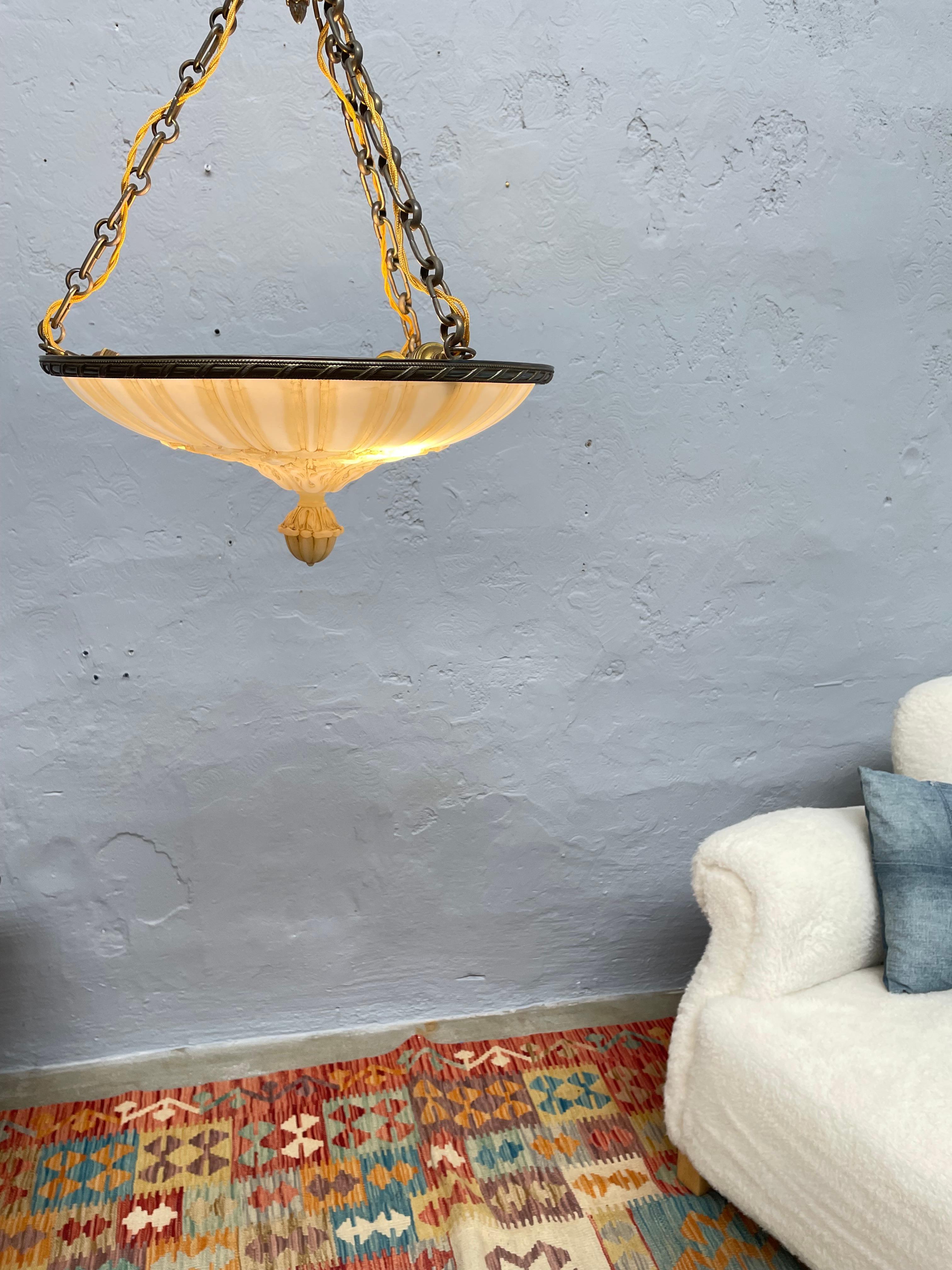 Antique Glass Alabaster Plafonnier Chandelier For Sale 6