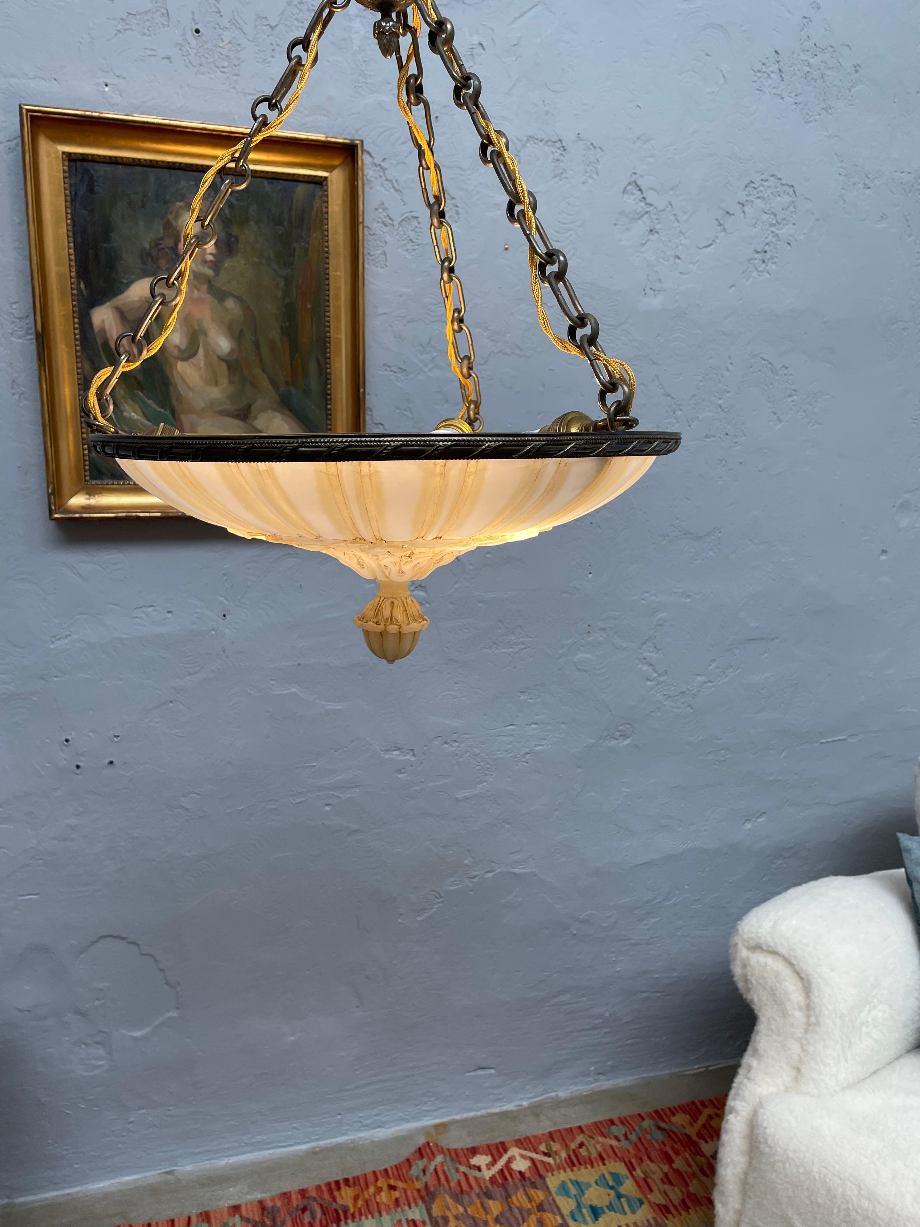 Antique Glass Alabaster Plafonnier Chandelier For Sale 7
