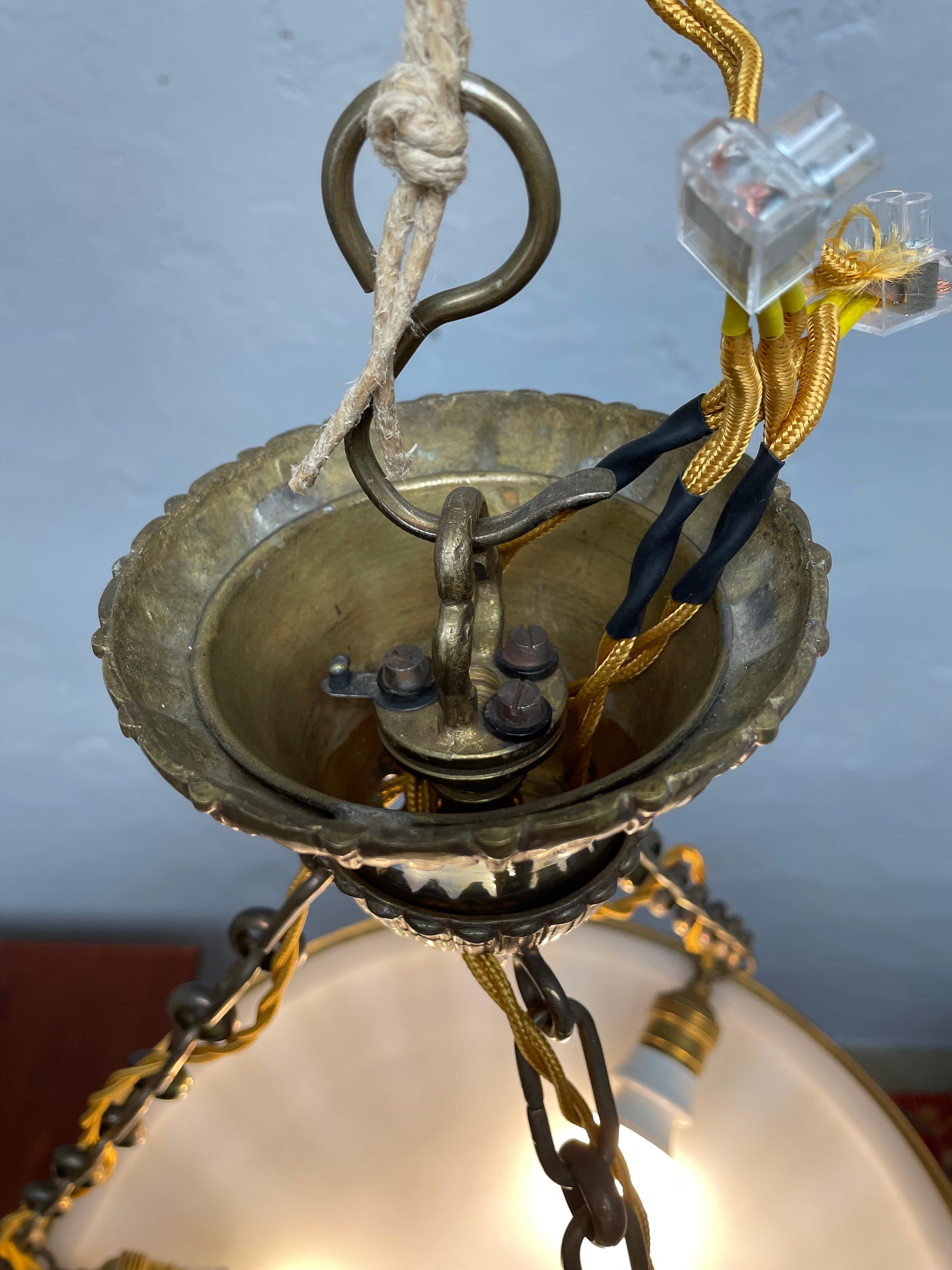 Danish Antique Glass Alabaster Plafonnier Chandelier For Sale