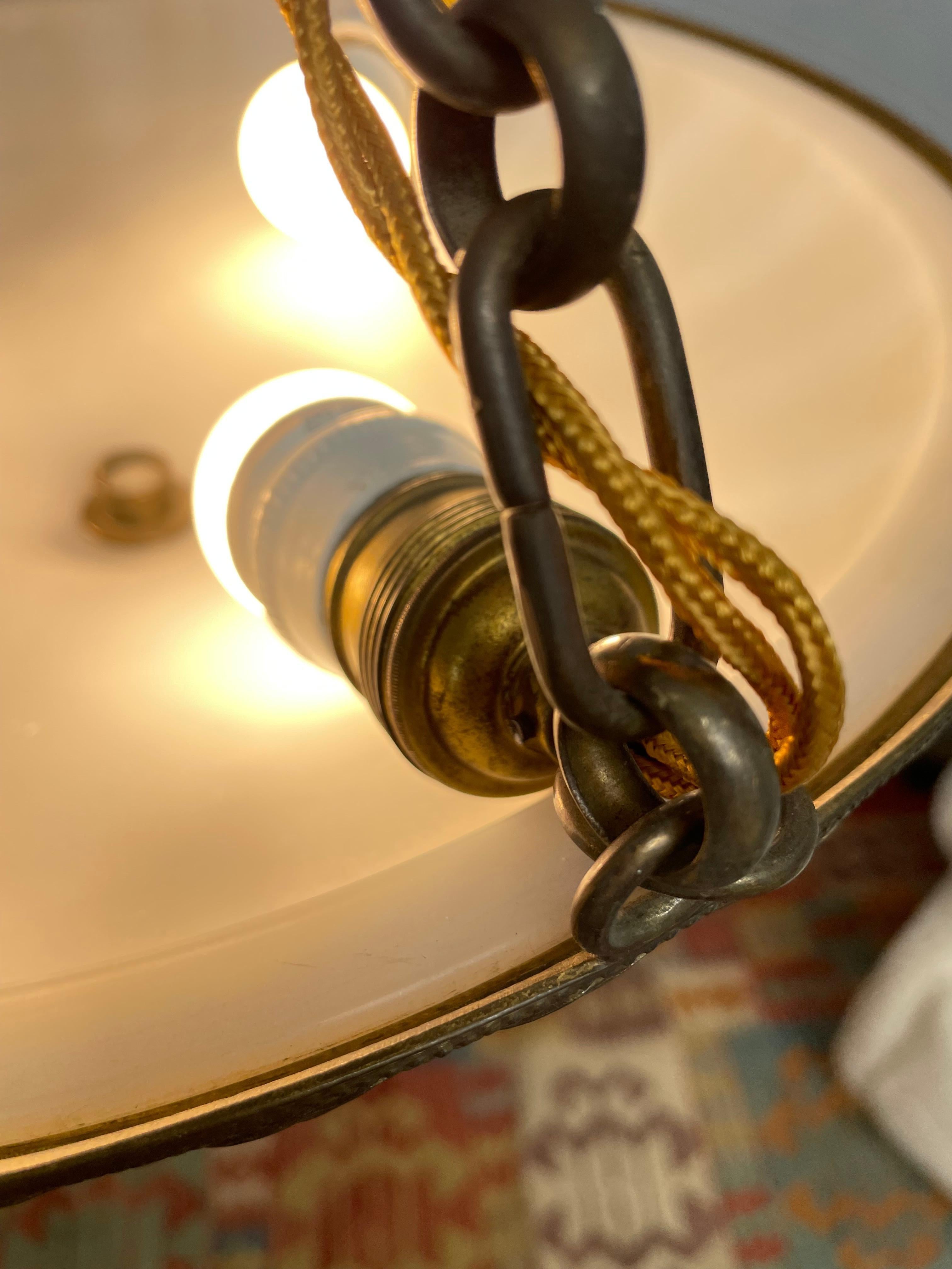 Hand-Crafted Antique Glass Alabaster Plafonnier Chandelier For Sale