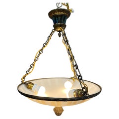 Antique Glass Alabaster Plafonnier Chandelier