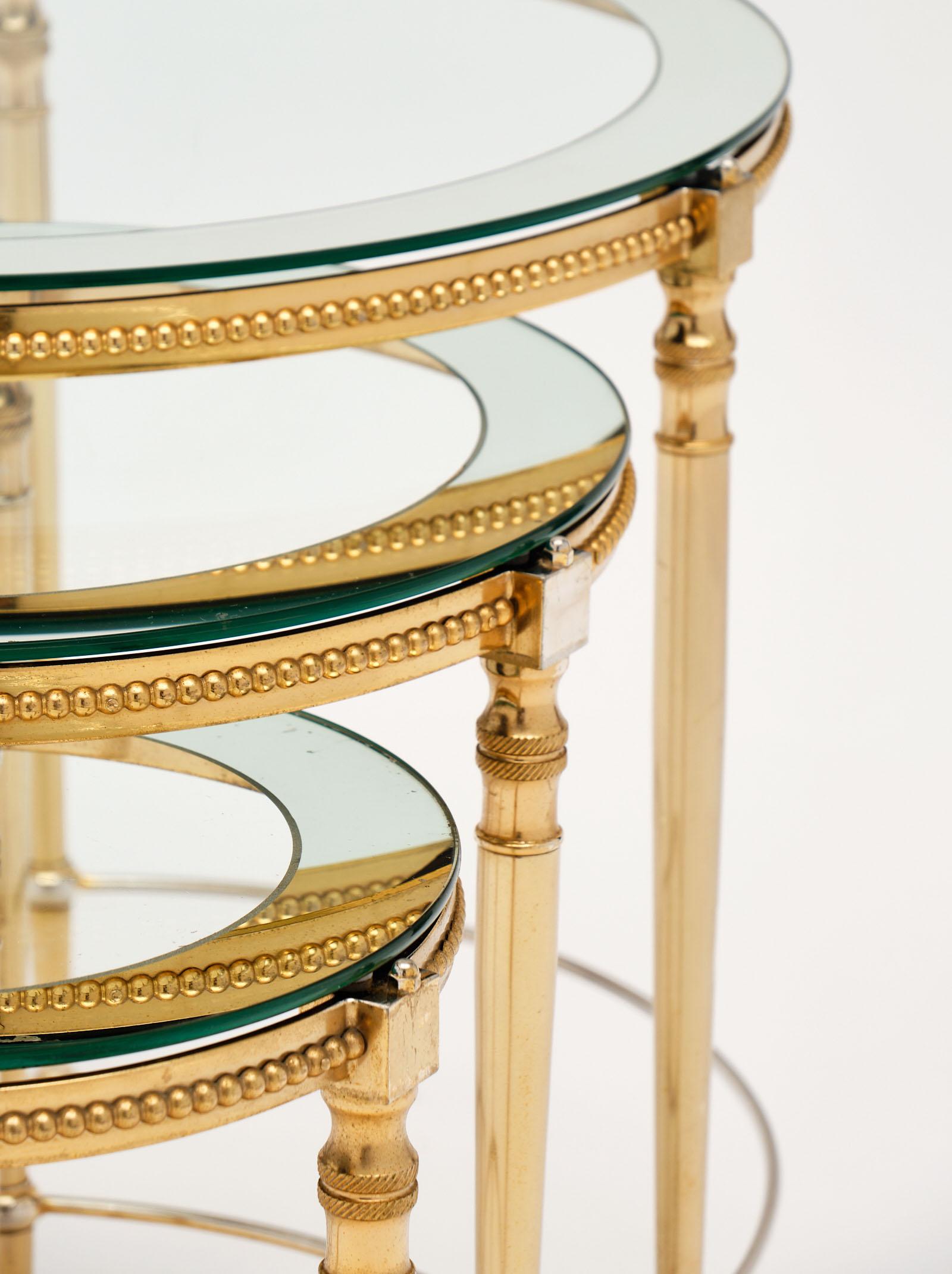 Art Deco Antique Glass and Brass Nesting Tables