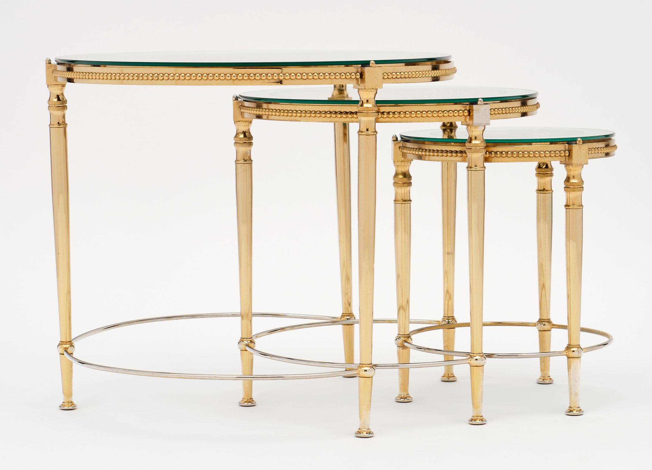 French Antique Glass and Brass Nesting Tables