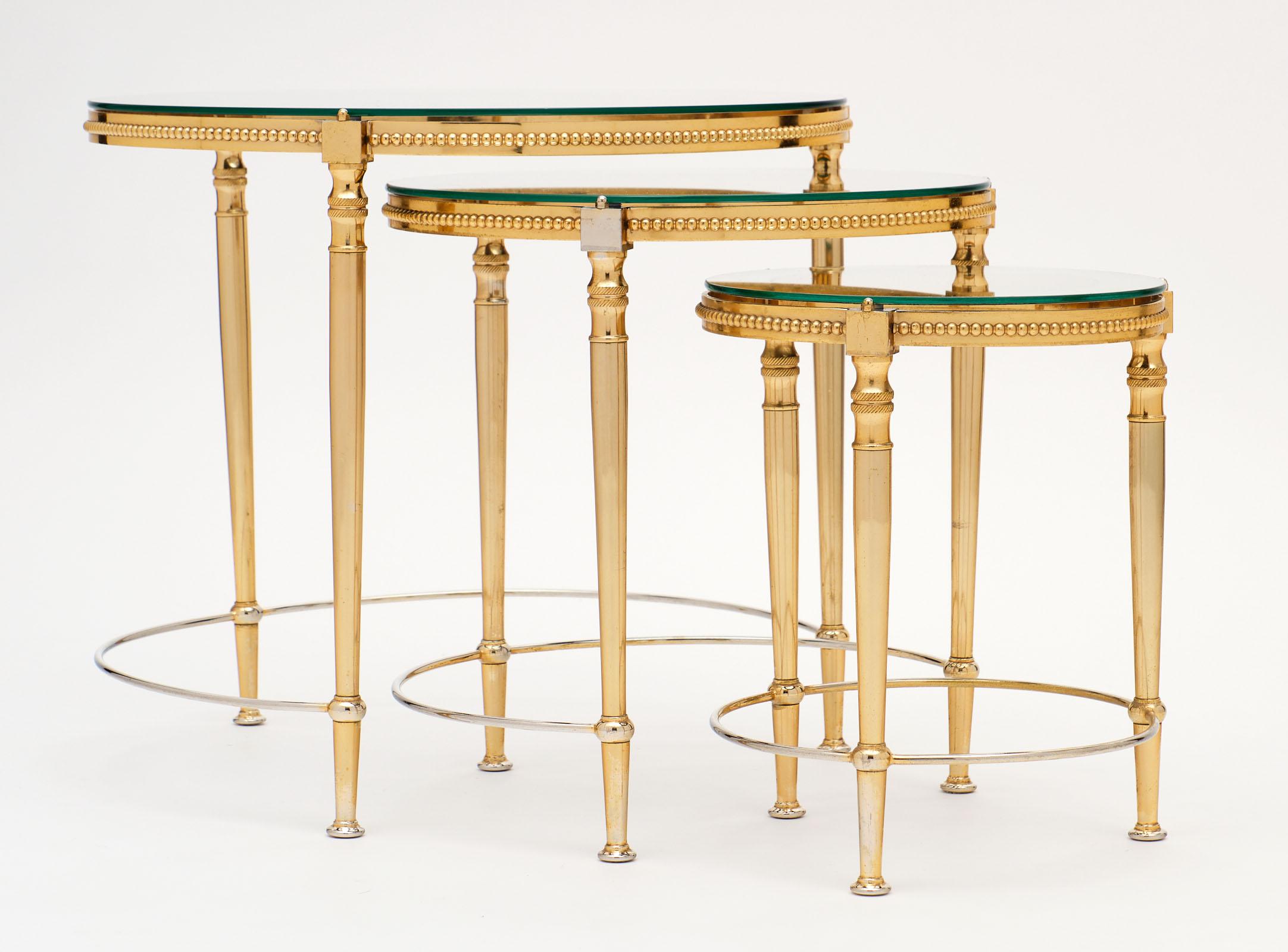 Antique Glass and Brass Nesting Tables In Good Condition In Austin, TX