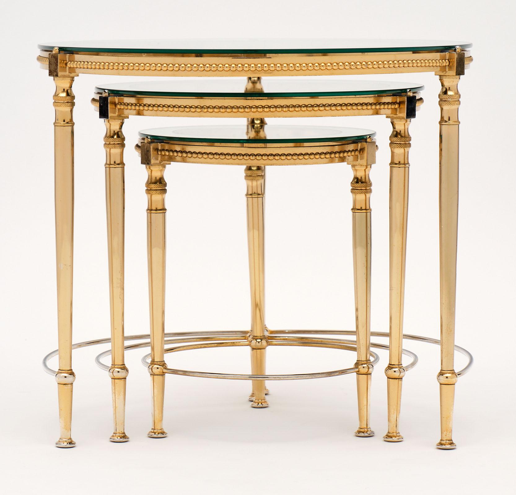 Mid-20th Century Antique Glass and Brass Nesting Tables