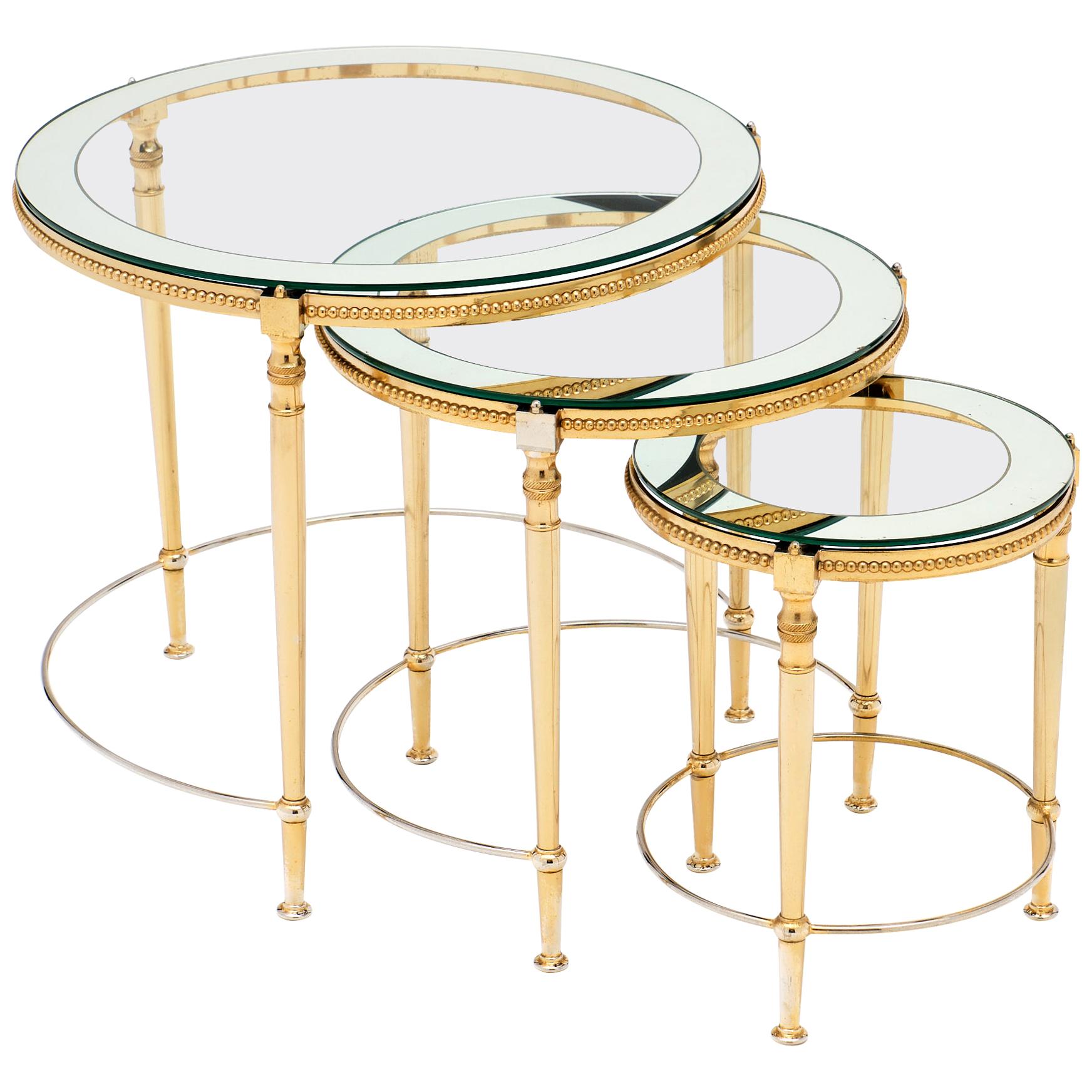 Antique Glass and Brass Nesting Tables