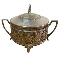 Antique Glass and metal candy dish with lid, German by WMF