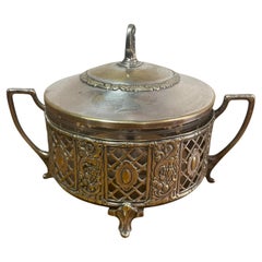 Antique Glass and metal candy dish with lid, German by WMF