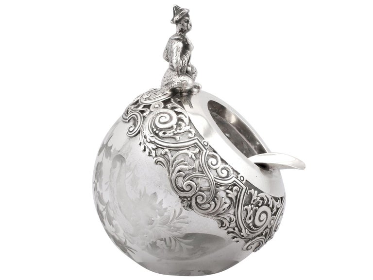 Antique Glass and Spanish Silver Ashtray, Circa 1890 For Sale at 1stDibs
