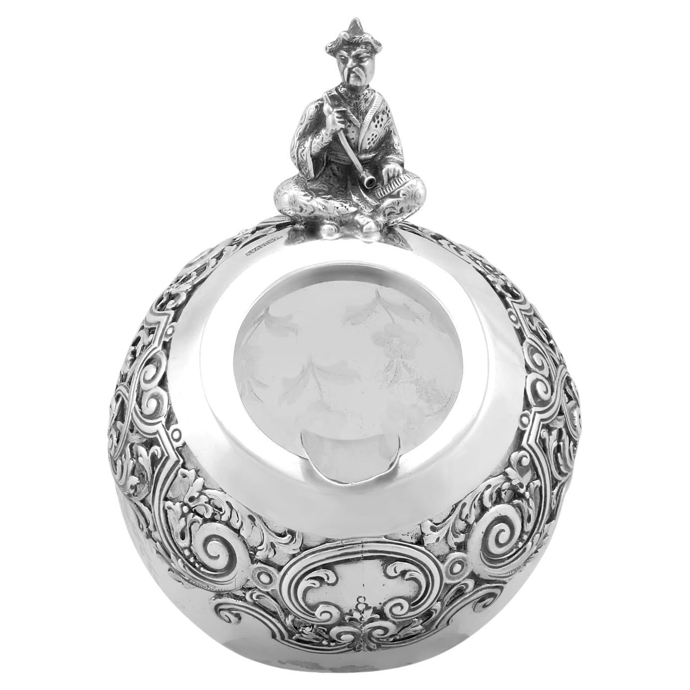 Cenicero Antiguo de Cristal y Plata Española Circa 1890