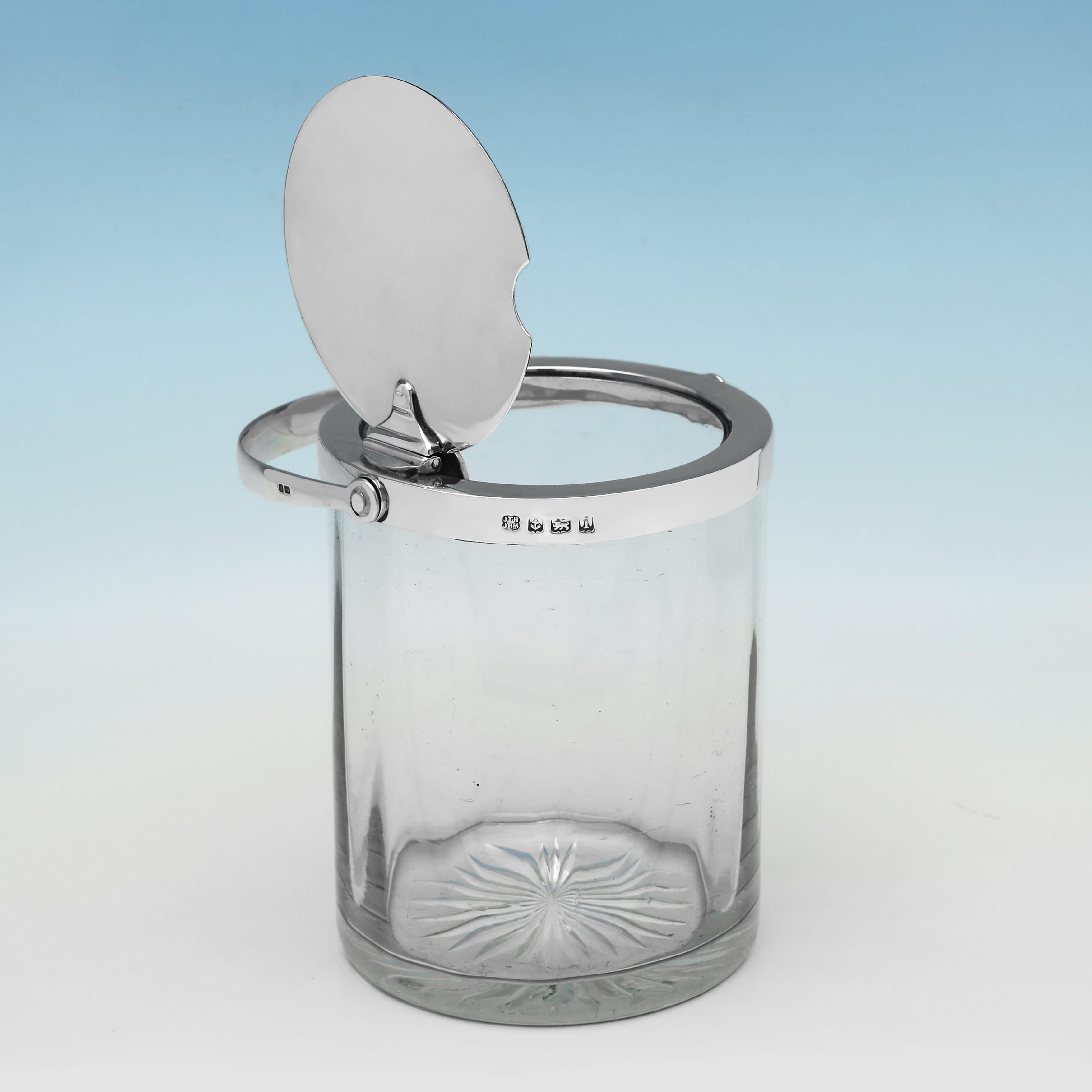 Antiguo tarro de mermelada de cristal y plata de ley de Hukin and Heath en 1922 Inglés en venta