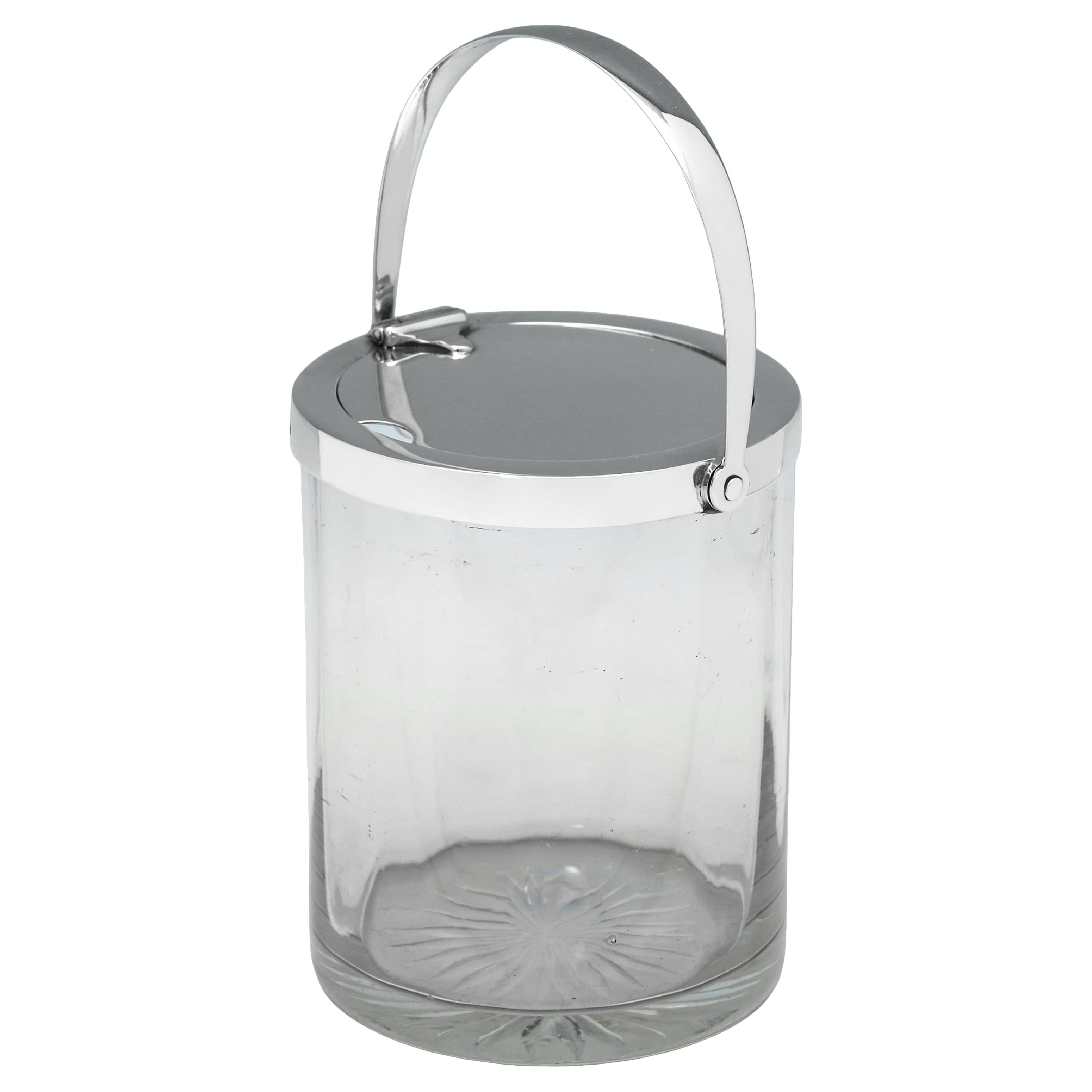 Antico vaso da marmellata in vetro e argento sterling di Hukin and Heath del 1922