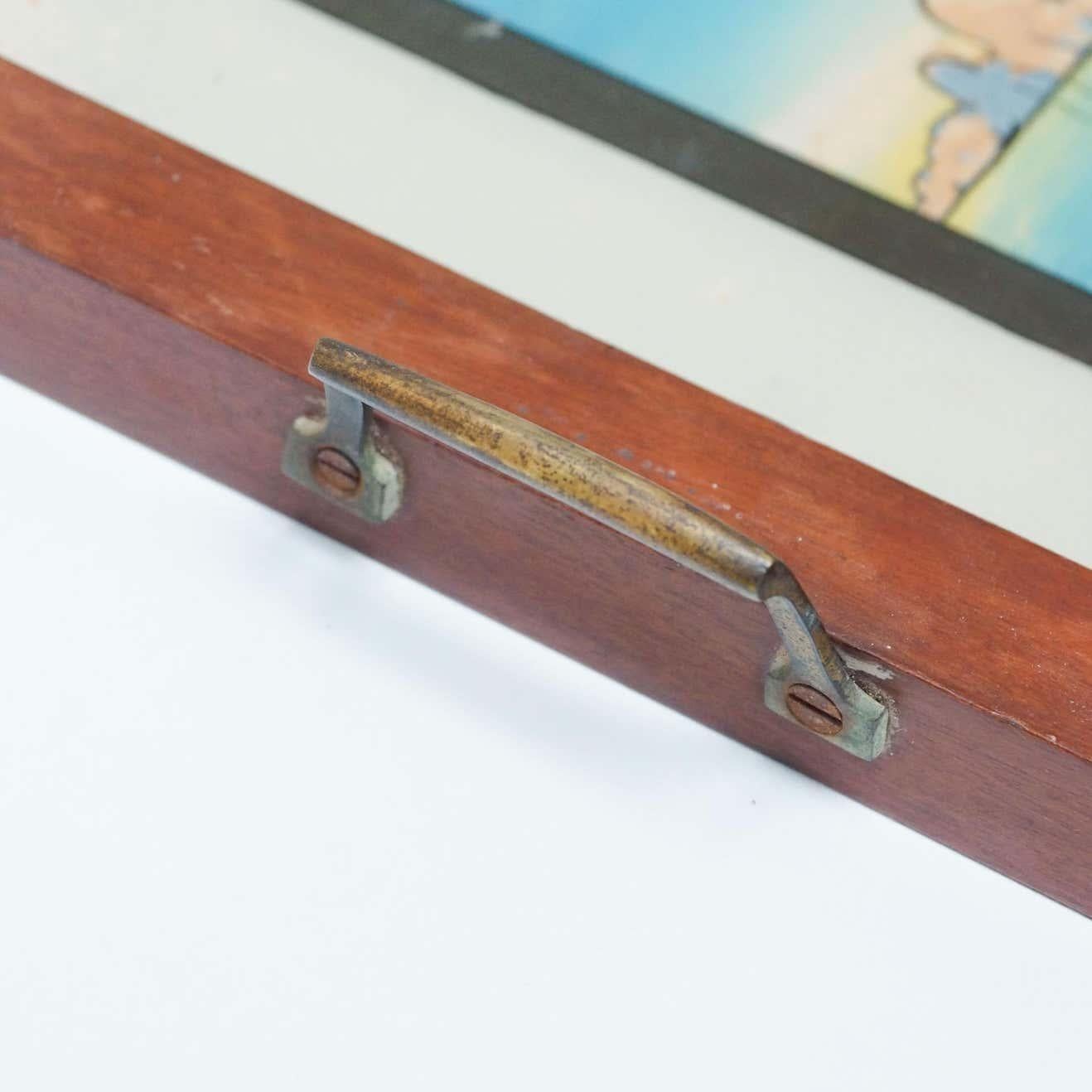 Antique Glass and Wood Tray with Venice Landscape, circa 1930 For Sale 4