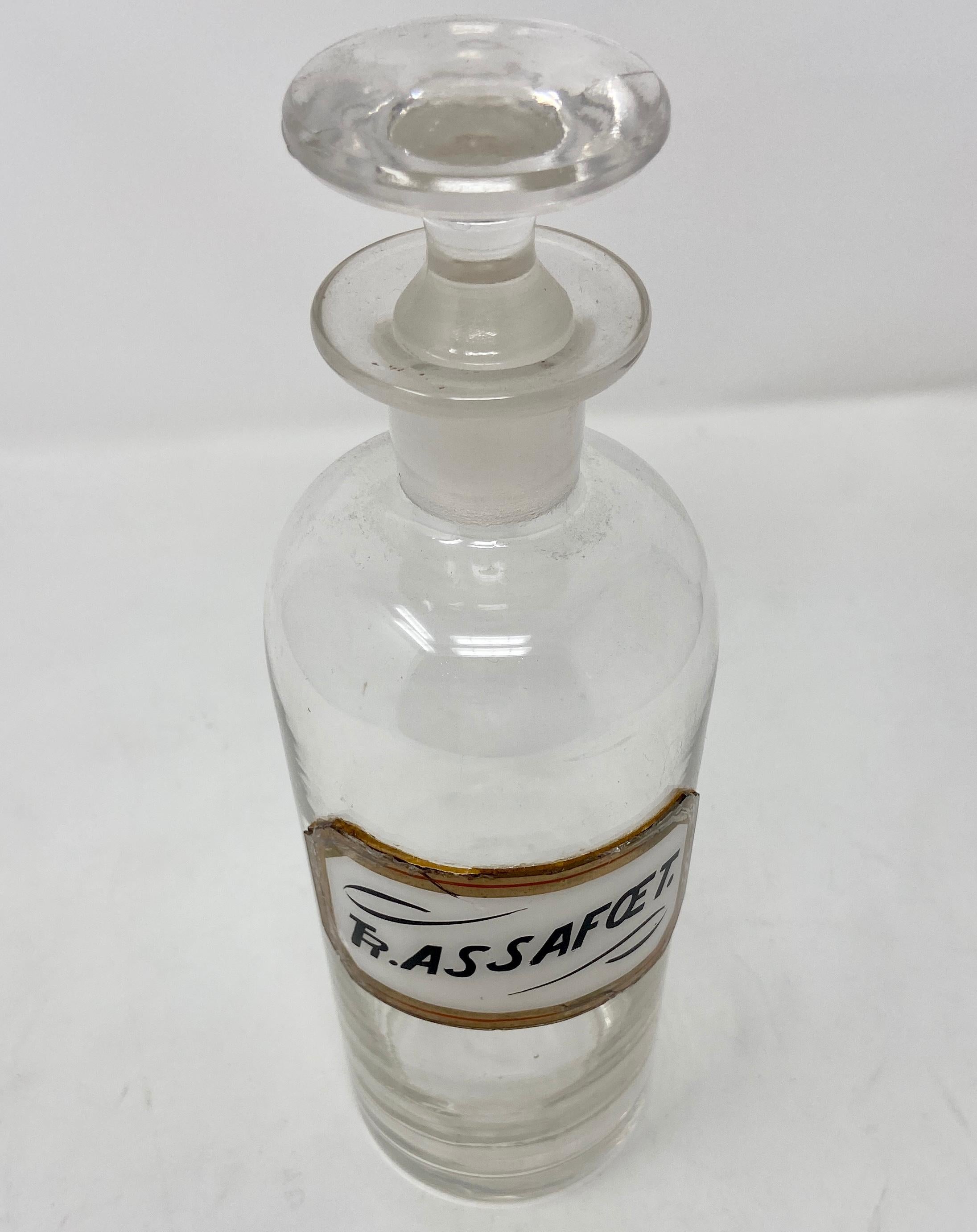 Antique Glass Apothecary Bottle with Hand-Painted & Gilded Label, Circa 1900. Beautiful Mouthblown Glass Bottle. 