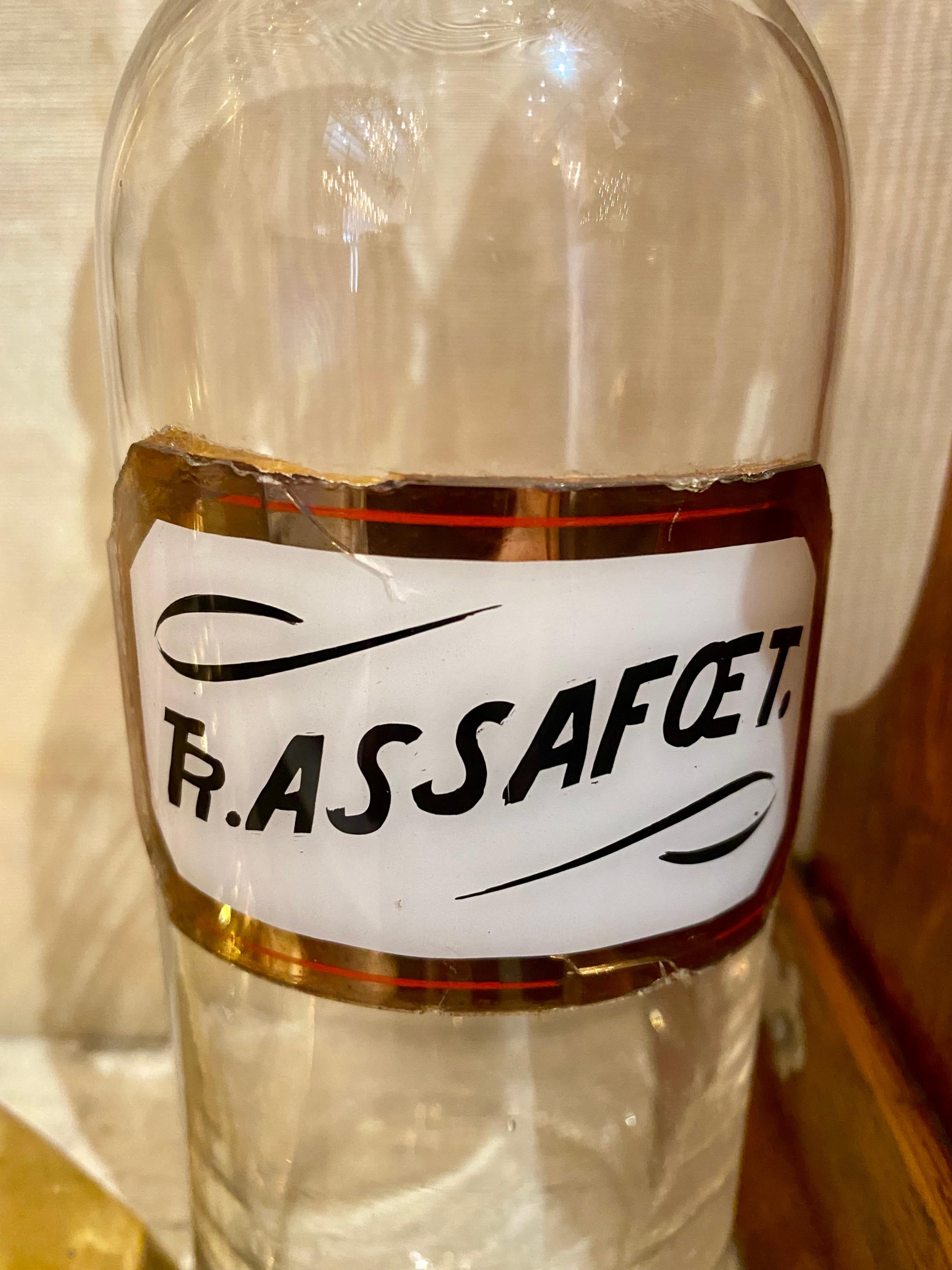 Antique Glass Apothecary Bottle with Hand-Painted & Gilded Label, Circa 1900 In Good Condition In New Orleans, LA
