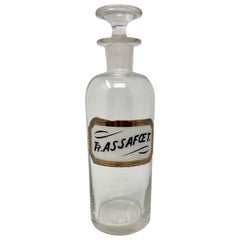 Antique Glass Apothecary Bottle with Hand-Painted & Gilded Label, Circa 1900