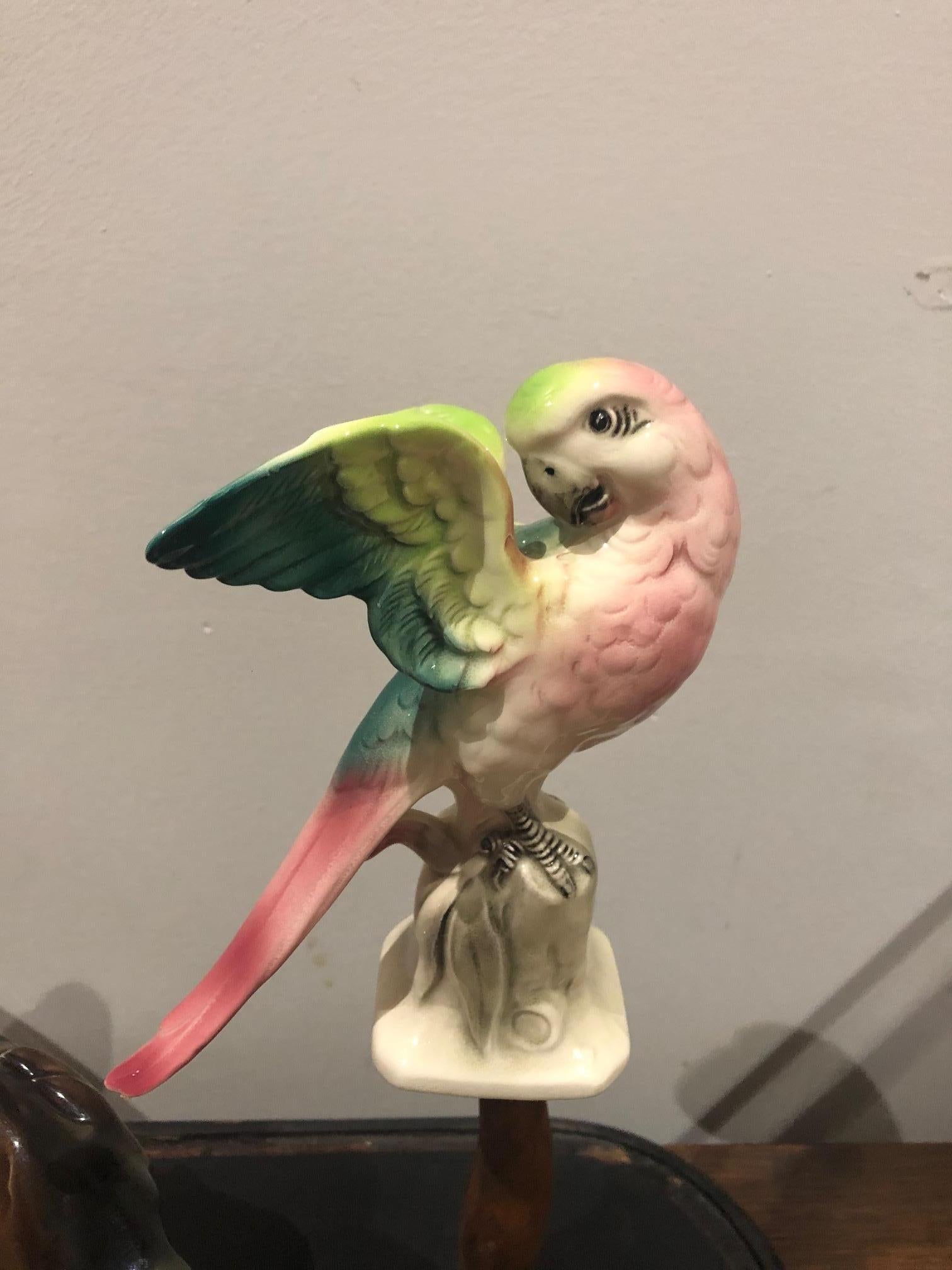 20th Century Antique Glass Bell with Ceramic Birds For Sale